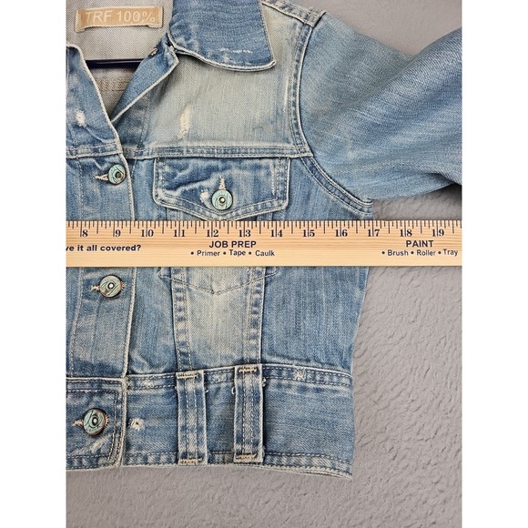 Zara TRF 100% Denim Jacket Women's Medium Blue Floral Embroidered - Picture 5 of 12